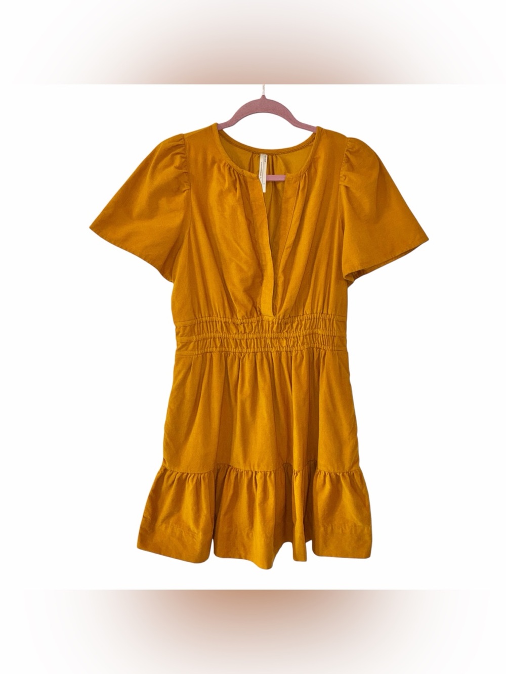 ANTHROPOLOGIE The Somerset Mini Dress in Size M Corduroy Mustard Yellow Gold